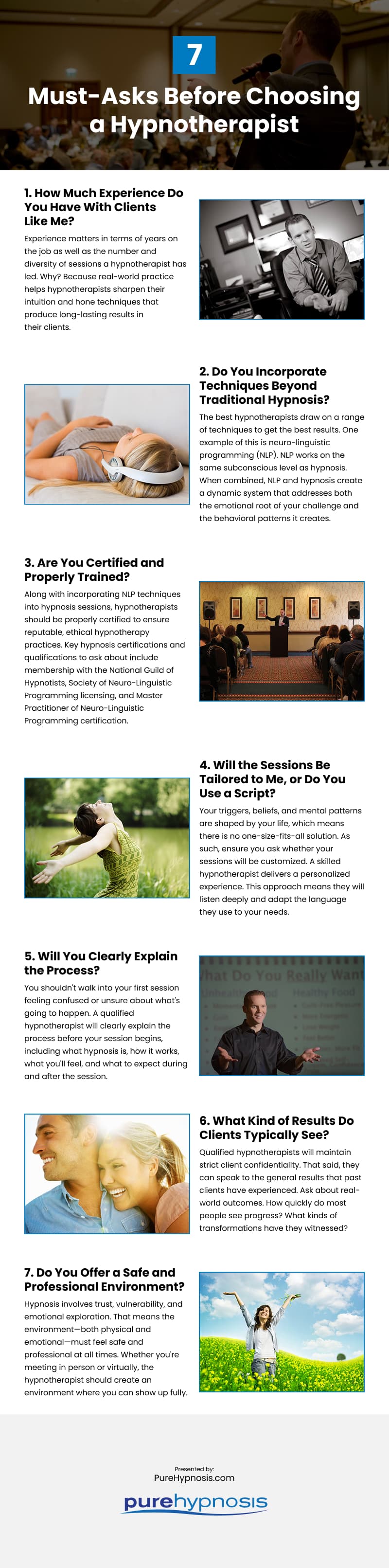 7 Must-Asks Before Choosing a Hypnotherapist Infographic
