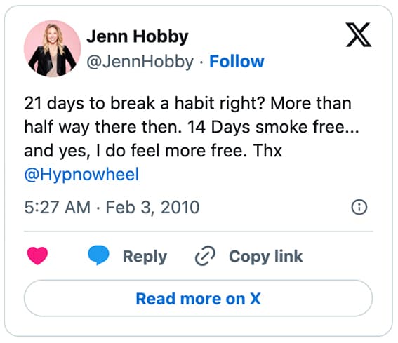Jenn Hobby days smoke free
