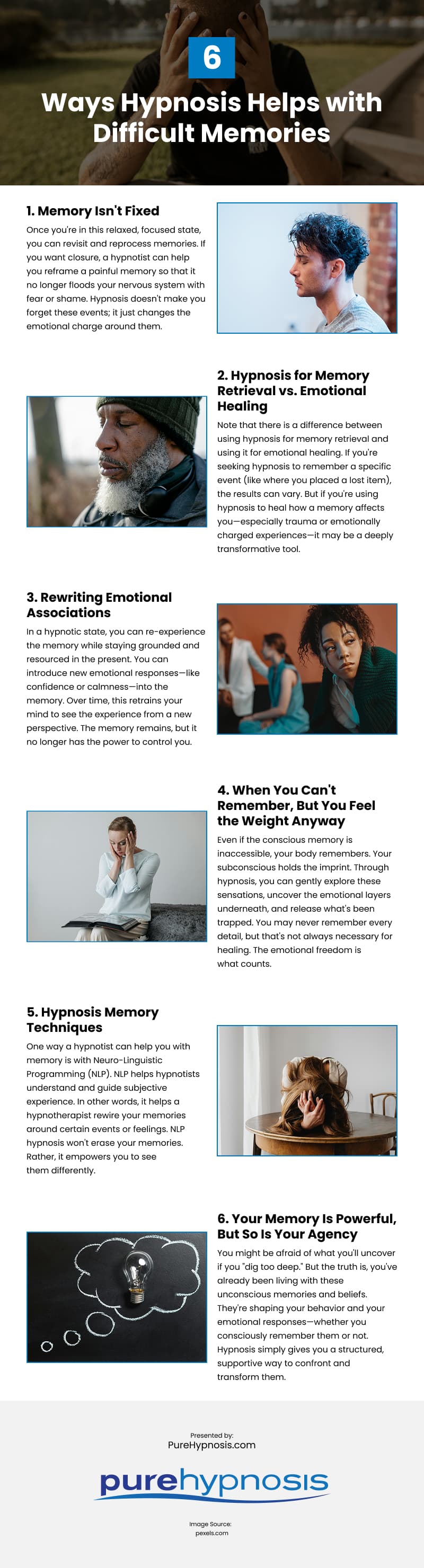 6 Ways Hypnosis Helps with Difficult Memories Infographic 6 Ways Hypnosis Helps with Difficult Memories Infographic