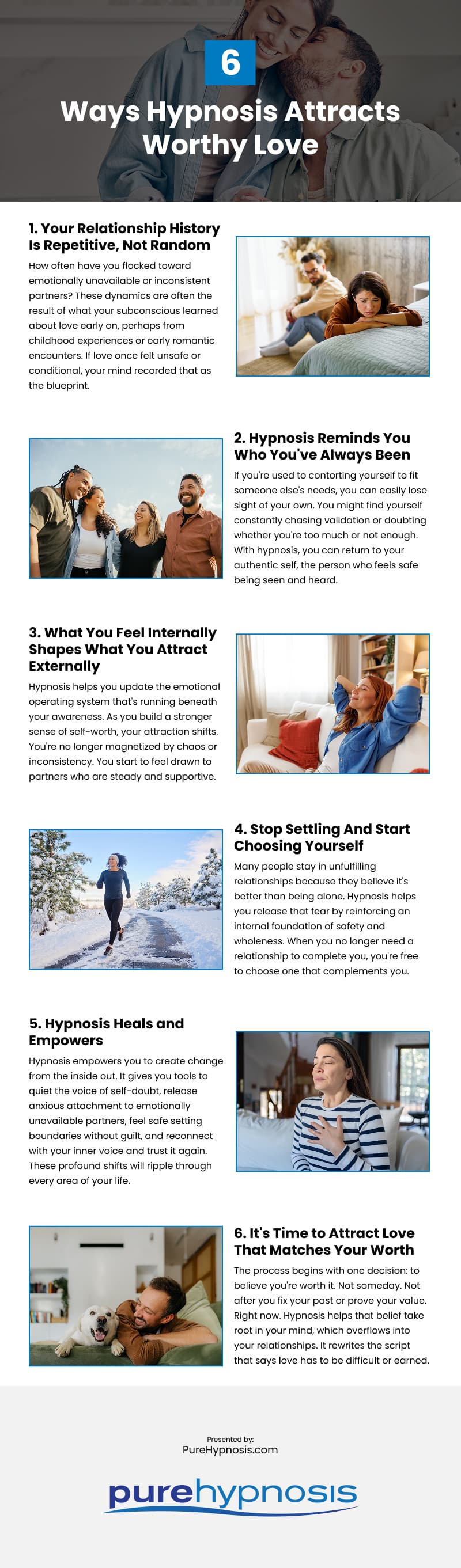 6 Ways Hypnosis Attracts Worthy Love Infographic