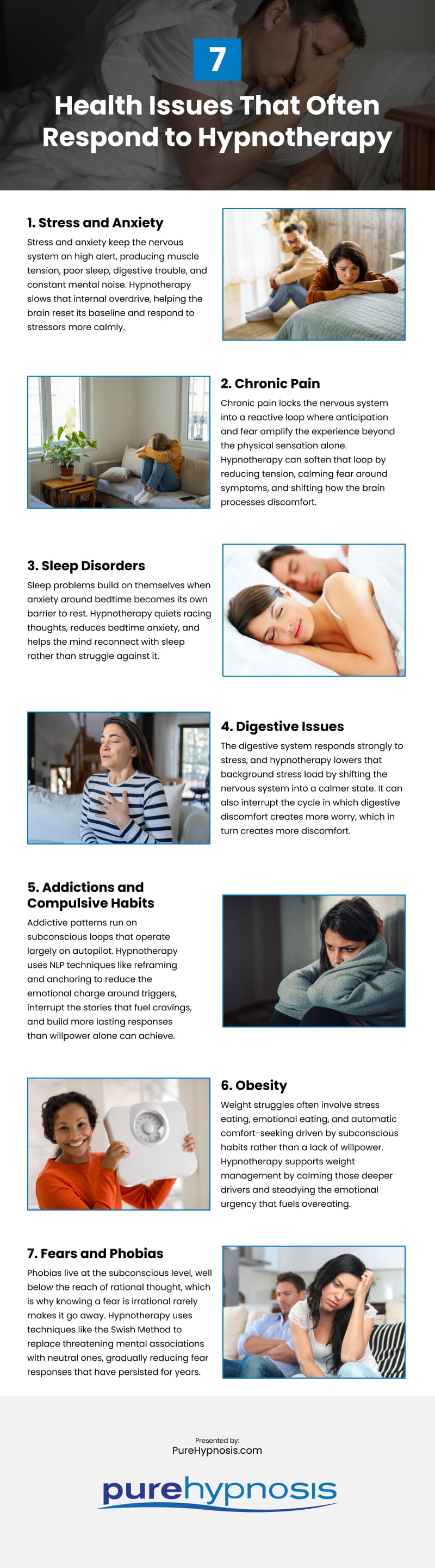 7 Health Issues That Often Respond to Hypnotherapy Infographic
